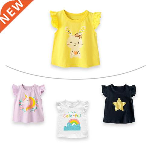Baby Girl Fashion Cotton Tees Ruffle Sleeve Cartoon T-shirt