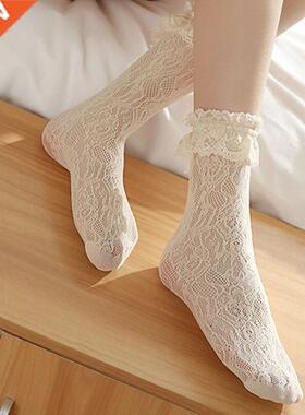 Cute Lolita Socks Japanese Kawaii Women White Lace Ruffle An