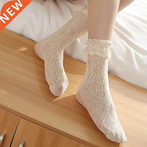 Cute Lolita Socks Japanese Kawaii Women White Lace Ruffle An