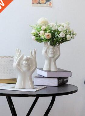 2021 New Ceramic Human Face Flower Vase Art Creatrive