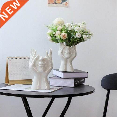 2021 New Ceramic Human Face Flower Vase Art Creatrive