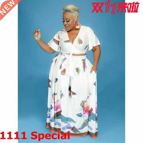 XL-5XL Large Size Ladies Lash High Waist African Two Set大码