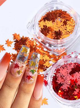 1 Box 3D Mple Leves Nil rt Sequin Hologrphic Gold Red T