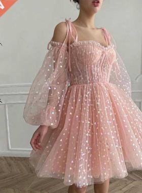 Spaghetti Straps Sweetheart PleatsTulle /4 Sleeve Knee-Leng