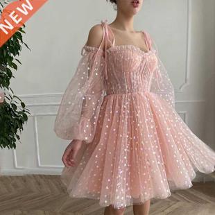 Spaghetti Straps Sweetheart PleatsTulle /4 Sleeve Knee-Leng