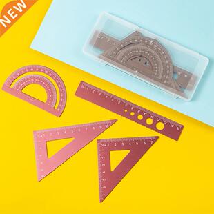 4Pcs/Set Metal Ruler Stationery Set Aluminum Alloy Multifunc