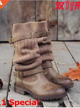 35-43 Plus-size women's stylish flat retro boots大码女士靴子