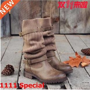 35-43 Plus-size women's stylish flat retro boots大码女士靴子