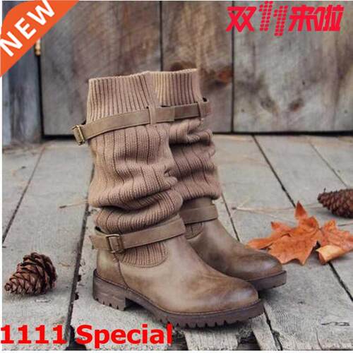 35-43 Plus-size women's stylish flat retro boots大码女士靴子