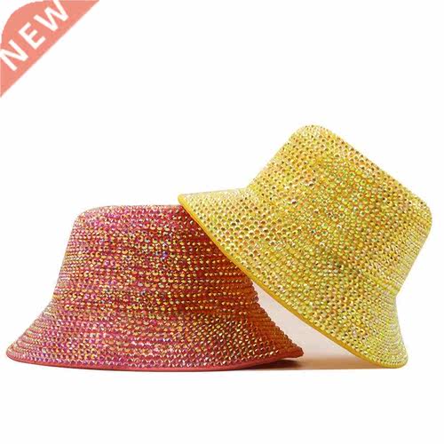 luxury Diamond Bucket Hat Women Reversible Pu And Cotton Soi