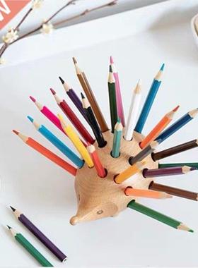 1 Pc Solid Wood Creative Hedgehog Pen Holder Container Offic