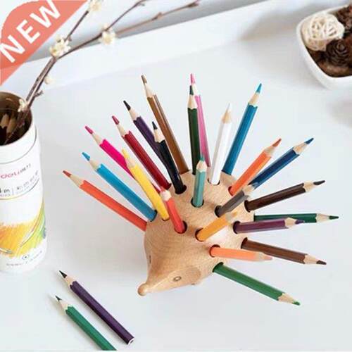 1 Pc Solid Wood Creative Hedgehog Pen Holder Container Offic
