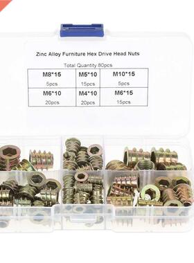 80pcs M4/M5/M6/M8/M10 Screw-in Type Hex Drive Threaded Furni