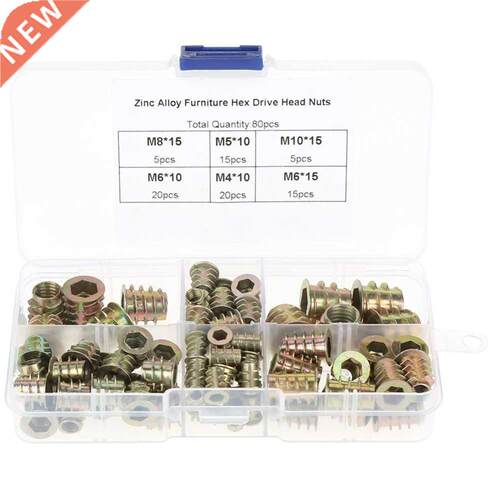 80pcs M4/M5/M6/M8/M10 Screw-in Type Hex Drive Threaded Furni