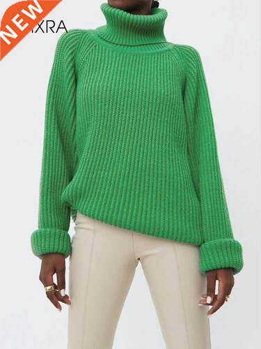 Wixra Women Basic Turtleneck Sweater Warm Thick Loose Pullov