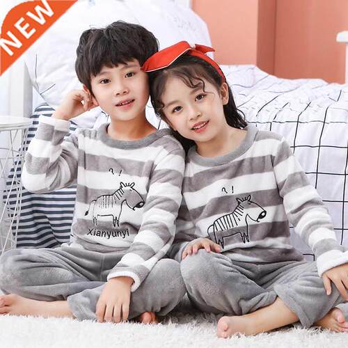 Children Long Sleeve Warm Flannel Pajamas 2020 Winter Boy Gi