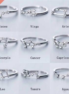 12 Constellation Rings For Women Cubic Zircon Adjustable Zod