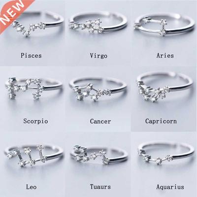 12 Constellation Rings For Women Cubic Zircon Adjustable Zod