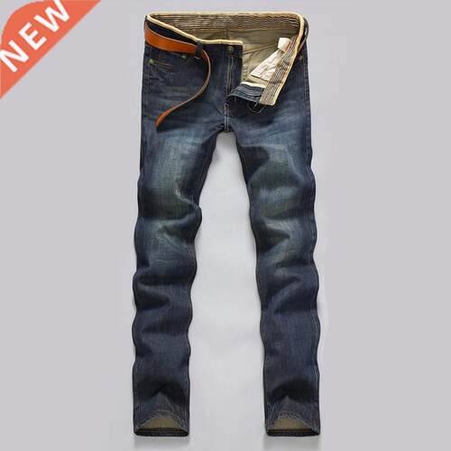 Classic Men Casual Mid-Rise Straight Denim Jeans Long Pants