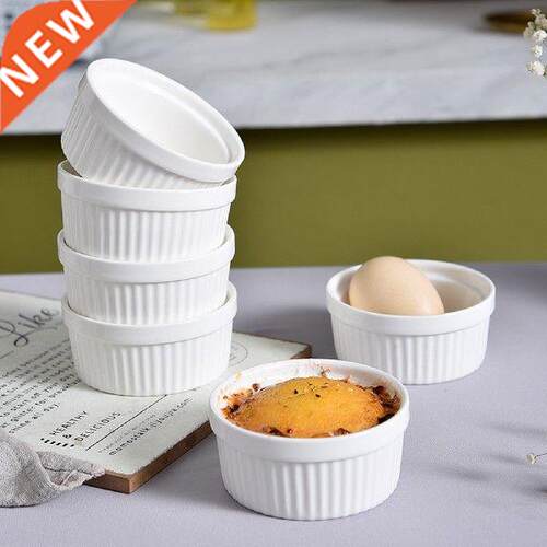 6Pcs Baking Ceramic Bowl with Vertical Pattern, Elegant