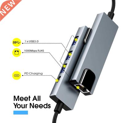 5 in 1 Type-C USB C to 1000M RJ45 Ethernet Hub with USB 3.0