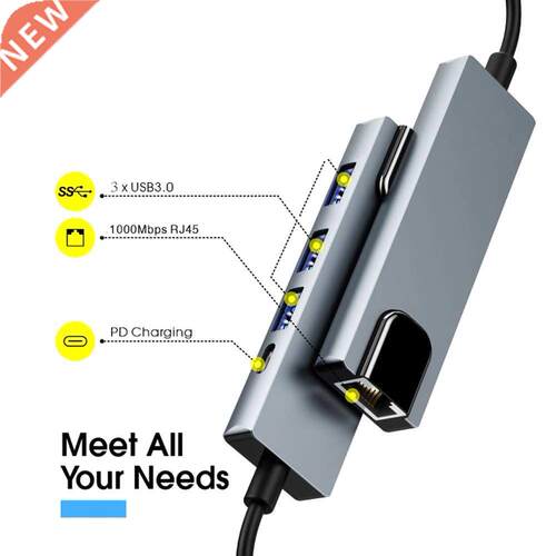 5 in 1 Type-C USB C to 1000M RJ45 Ethernet Hub with USB 3.0