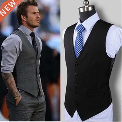 Men's Slim Fit Mens Suit Vest Casual Suit Vest Man Black Gra