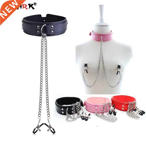 Leather Choker Neck Collar Metal Chan Npple Breast Clamp C