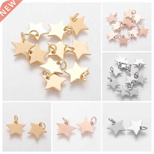 10Pcs Stainless Steel Small Star Pendant Flat Charms With Op