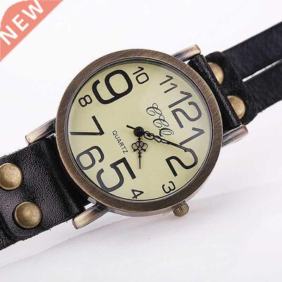 2022 Ccq Brand Vintage Cow Leather Bracelet Watch Men Women
