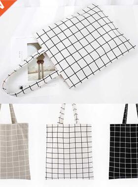 Women opper Bag Plaid Cotton Canvas opping oulder Bag