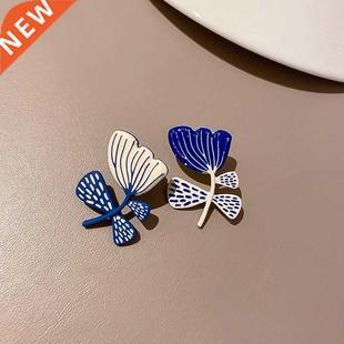 White Blue Painting Leaf Flower Earrings For Women 2022 New