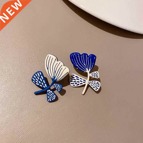 White Blue Painting Leaf Flower Earrings For Women 2022 New