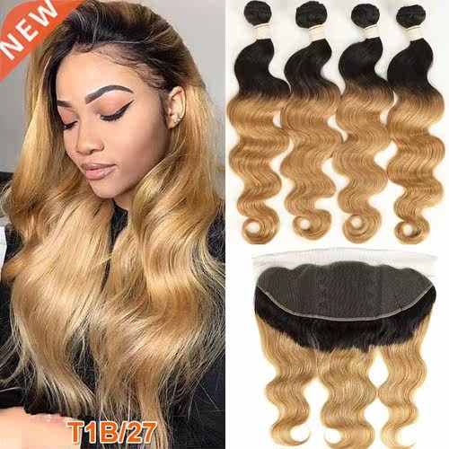 Rebecca Ombre Bundles With Frontal Two Tone 1B/99J 1B/27 1B/