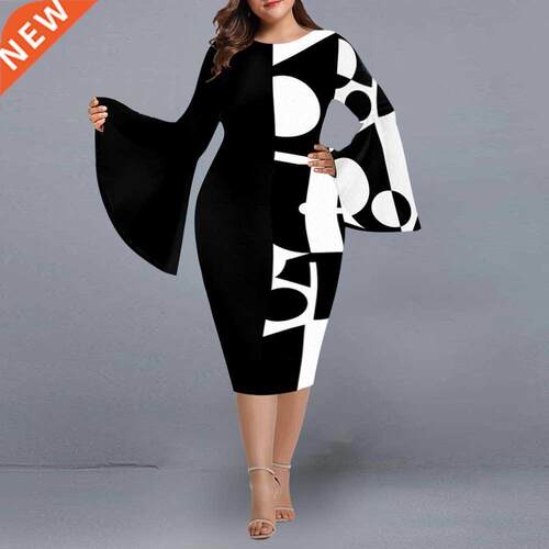Xl-5xl Full-size Women's Hip Wrap Print Dress大码包臀连衣裙