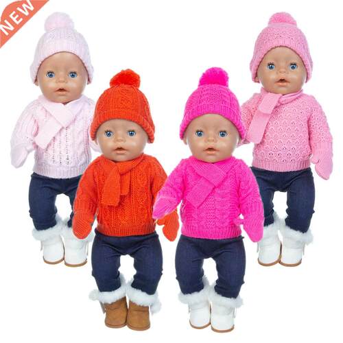 1Set Sweater Suit+hat+scarf +gloves Fit 17inch 43cm Doll Clo