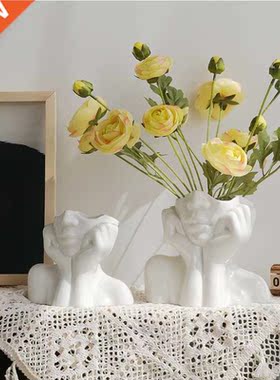 Nordic Style Flower Vase Women Body Half Face Flower Pot Vas