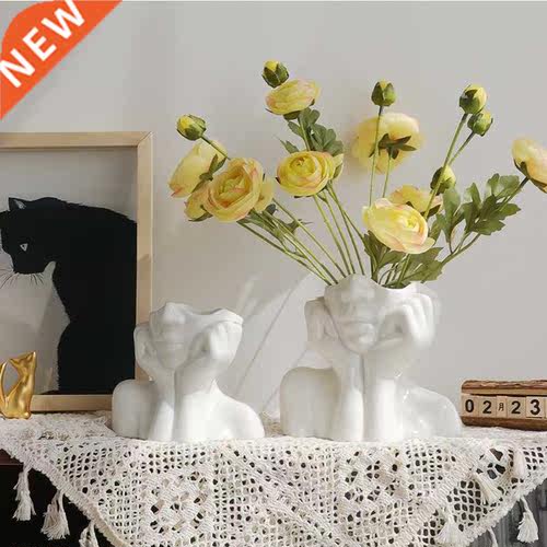 Nordic Style Flower Vase Women Body Half Face Flower Pot Vas