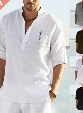 2022 New Men's Casual Blouse Cotton Linen Shirt Loose ops Lo