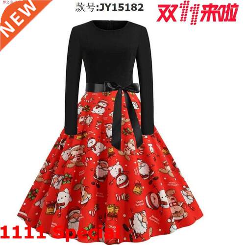 Autumn 2023 New women's Christmas print dress万圣节圣诞节裙