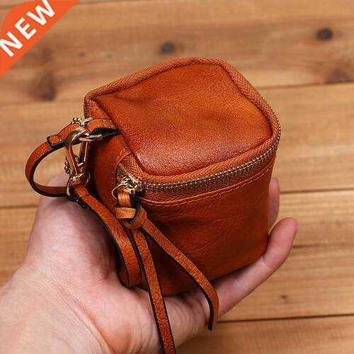 100% Cow Cowhide Luxury Small Coin Purse Zipper Practical Pe