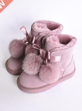 Winter Kids Fashion snow boots thick Genuine Leather wm pl