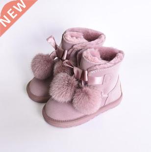 Winter Kids Fashion snow boots thick Genuine Leather wm pl