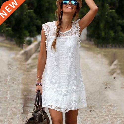 Women Dress Summer Fashion Lace fashion Sleeveless Beach Cas