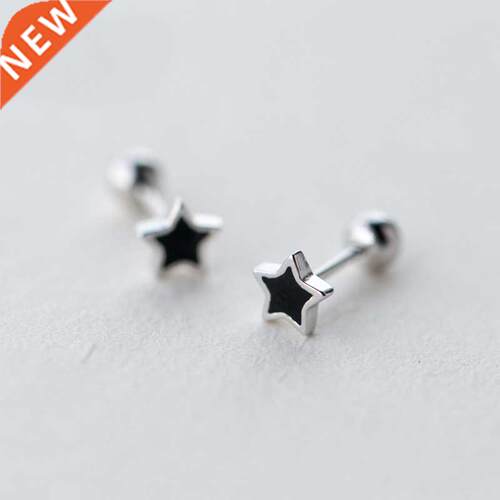 MloveAcc Cute Black Star 925 Sterling Silver Screw Stud Earr