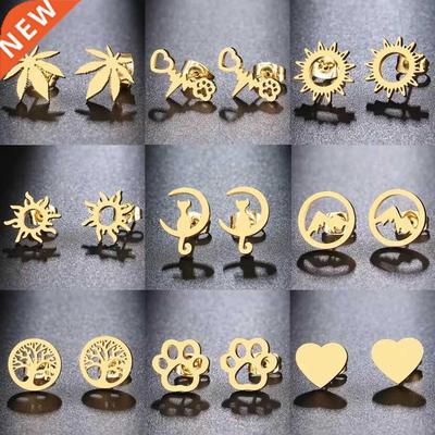 Stainless Steel Earrings Minimalism Map Sun Classic Hot Sale