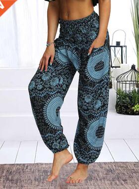 Womens Loose Yoga Pants Floral Prnt Wde Leg Trousers Long