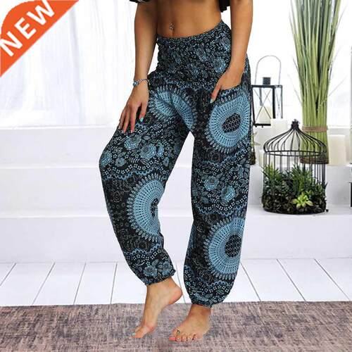 Womens Loose Yoga Pants Floral Prnt Wde Leg Trousers Long