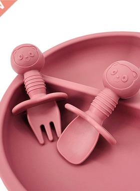 2pcs/set Food Grade Silicone Mini Fork Spoon for Baby Animal