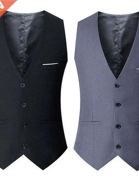Black Grey Navy Blue Vests For Men Slim Fit Suit Male Waistc